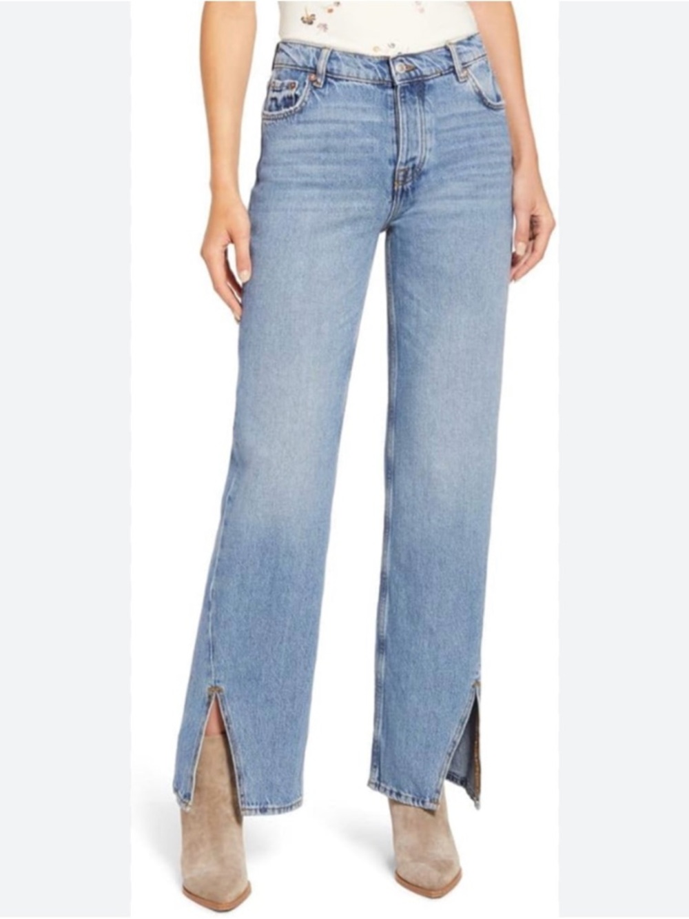 Free People We The Free High Waist Slit Hem Straight Jeans Vintage Light 28